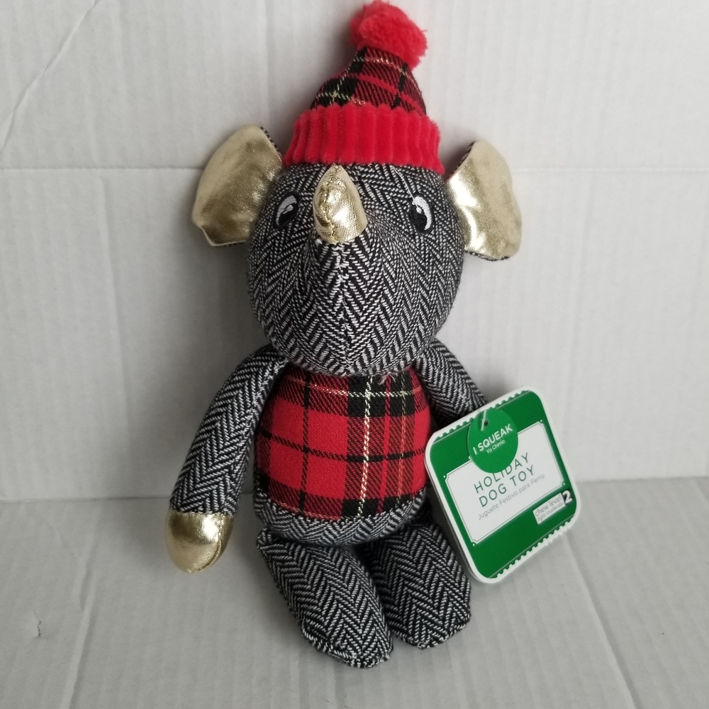 New Holiday Time Dog Squeak Toy Mouse Plaid Plush Stuffed Chew Level 2